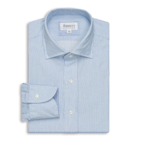 Blue & Navy Striped Cotton Linen Shirt