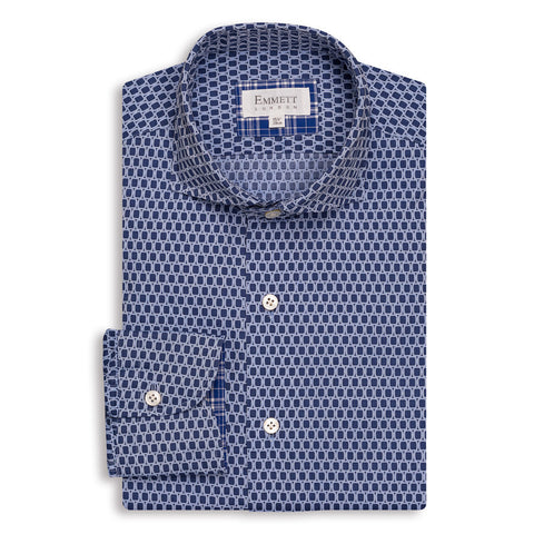 Navy Blue Tonal Pattern Shirt
