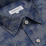 Navy Floral Printed Linen Shirt