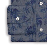 Navy Floral Printed Linen Shirt