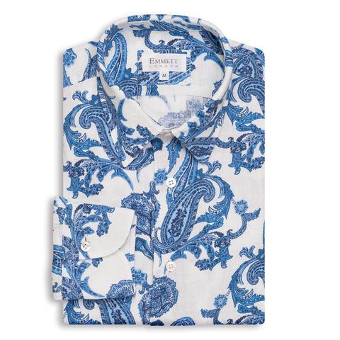Blue & White Paisley Print Shirt