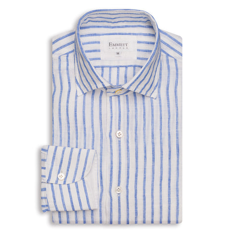 Blue & White Striped Linen Shirt