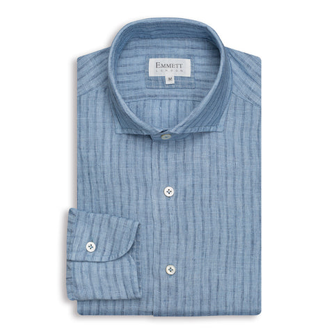 Tonal Blue Striped Linen Shirt