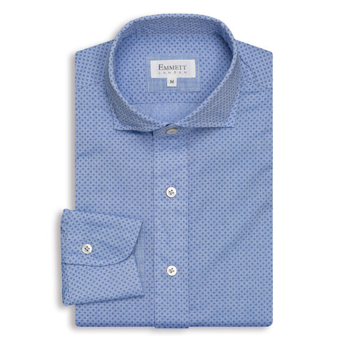 Blue Embroidered Pattern Shirt