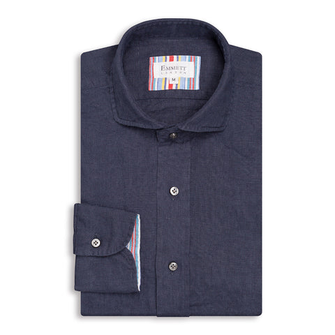 Dark Denim Blue Linen Shirt