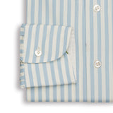 Flower Embroidered And Blue Striped Shirt
