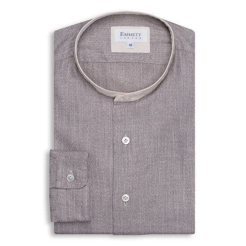 Brown Grandad Collar Shirt