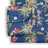 Navy Floral Print Linen Shirt