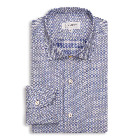 Blue Square Print Casual Shirt