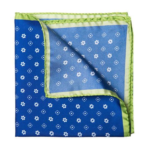 Navy with Green Edge Pocket Square