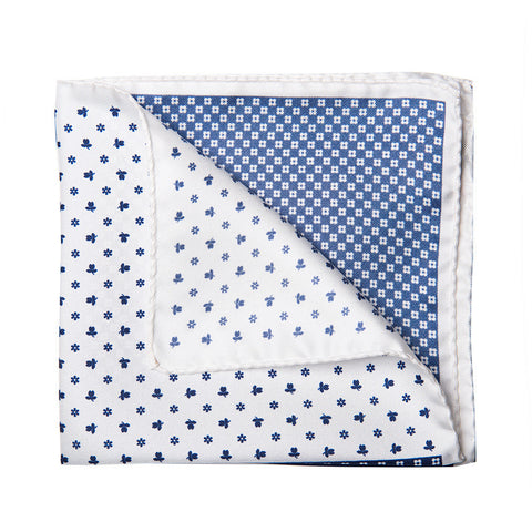 White and Navy Pocket Square