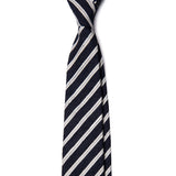 Navy White Stripe Raw Silk Tie