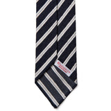 Navy White Stripe Raw Silk Tie