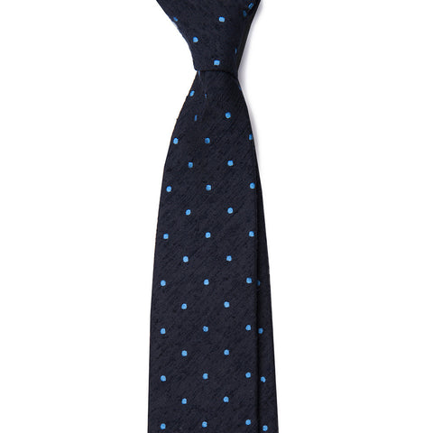 Navy Blue Spot Raw Silk Tie