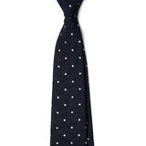 Navy White Spot Raw Silk Tie